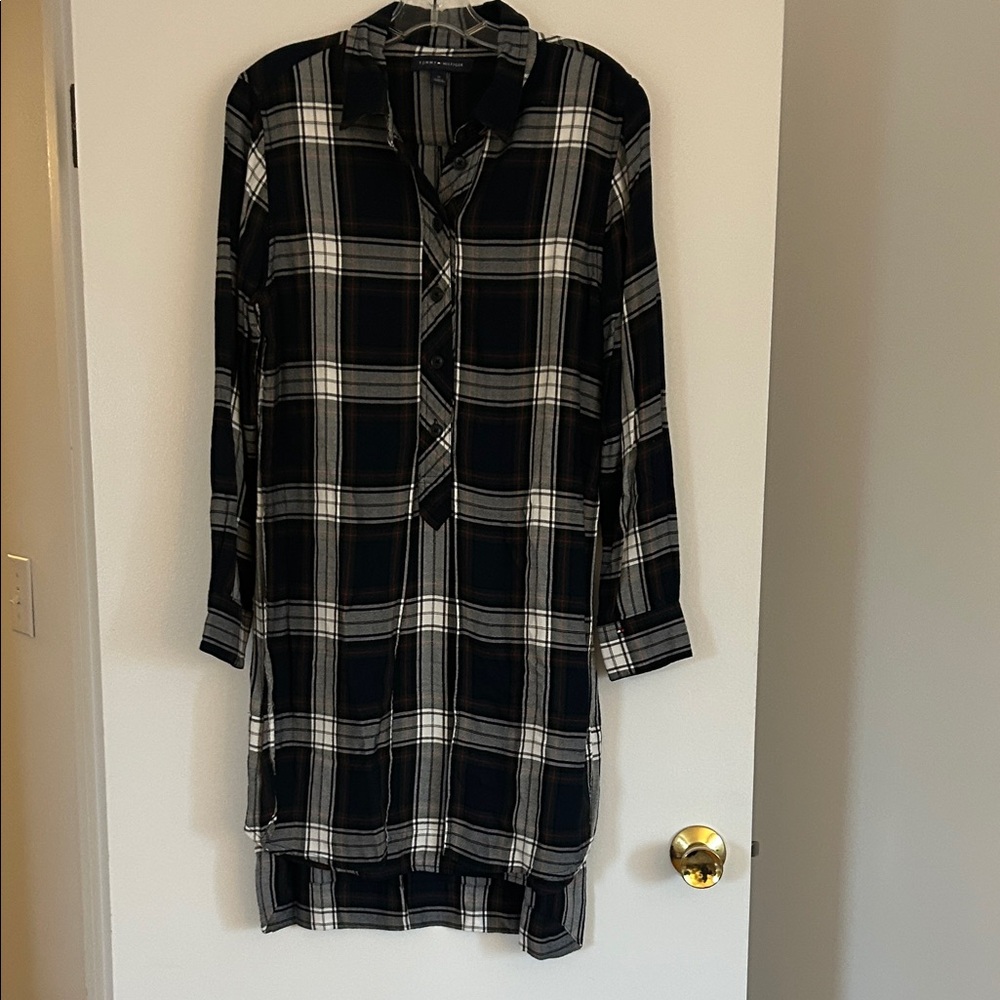 Tommy Hilfiger Navy blue and White Plaid Long Sleeve Dress